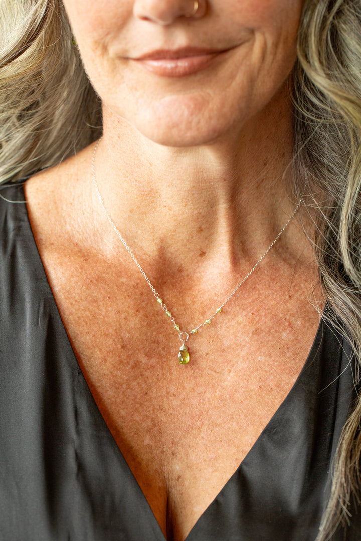 Birthstone 16-18" August Silver Peridot Simple Necklace