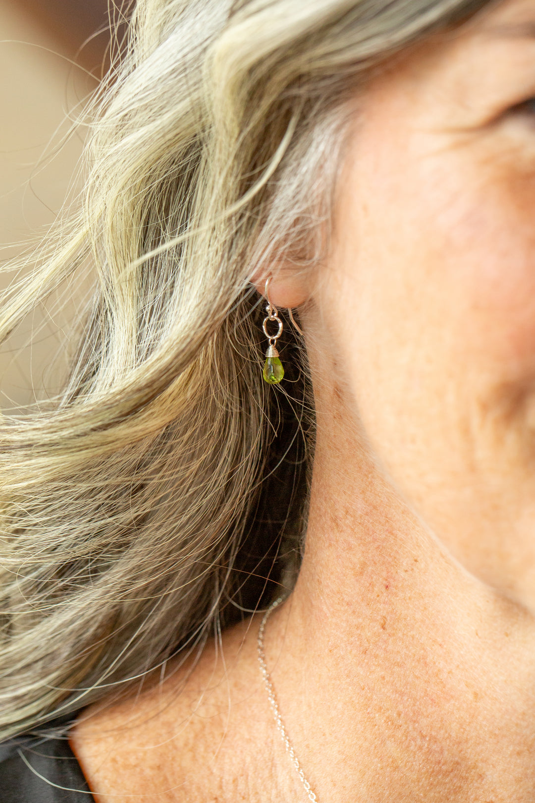 Birthstone August Silver Peridot Simple Earrings