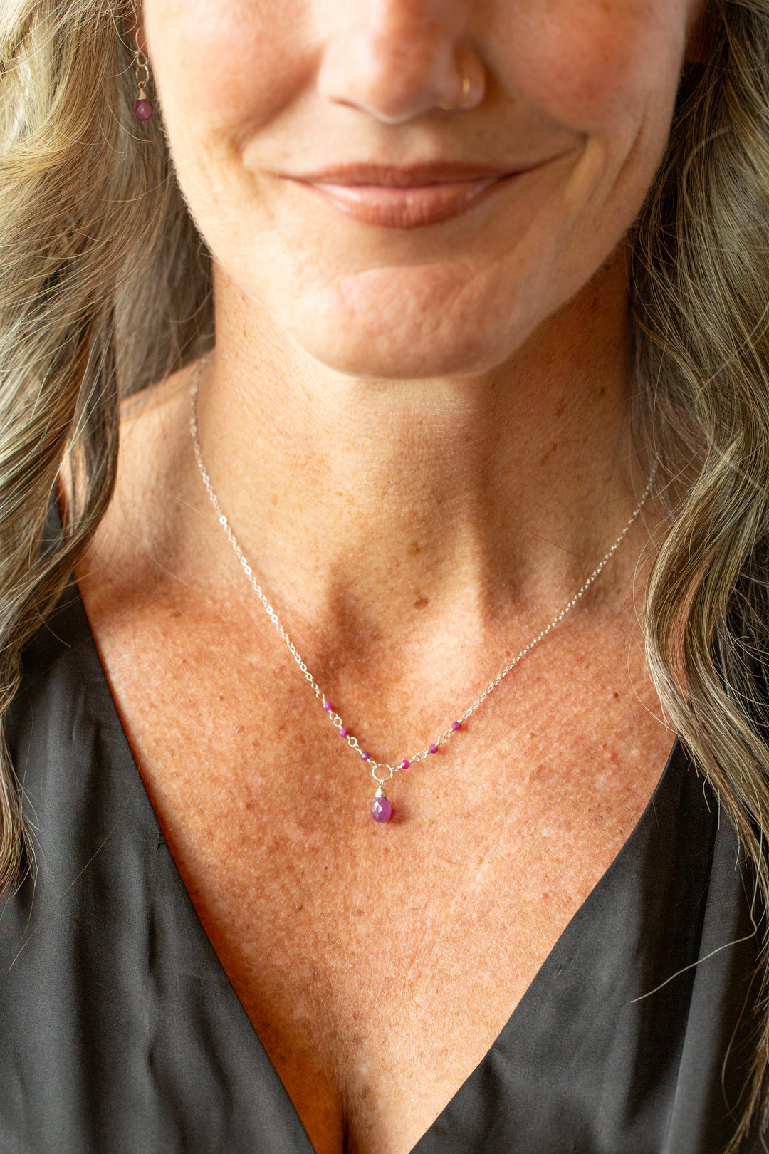Birthstone 16-18" September Silver Sapphire Simple Necklace