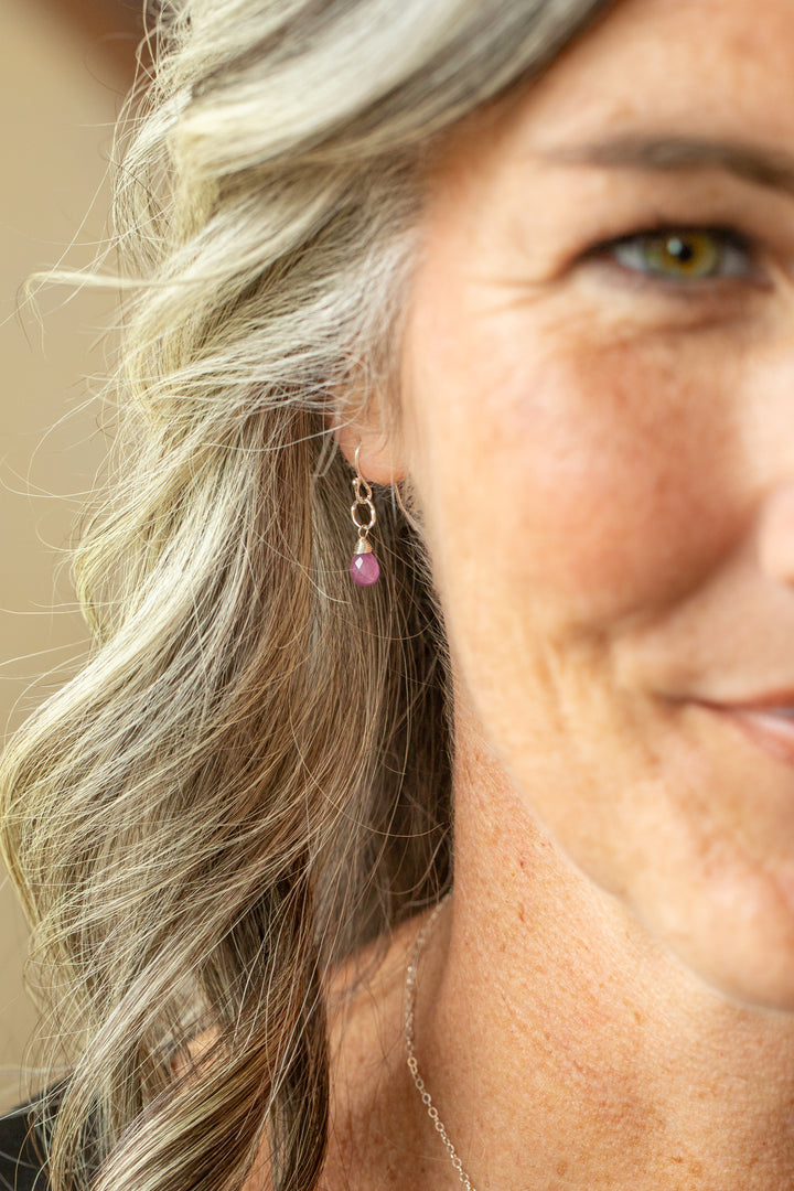 Birthstone July Silver Ruby Simple Earrings