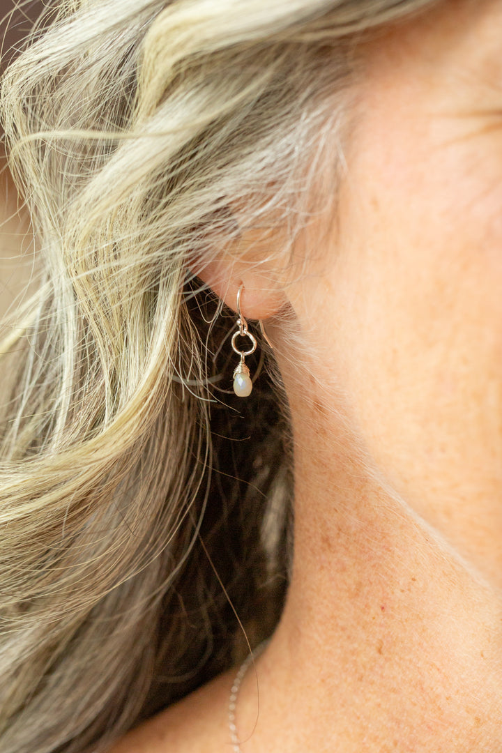 Birthstone October Silver Honey Opal Simple Earrings