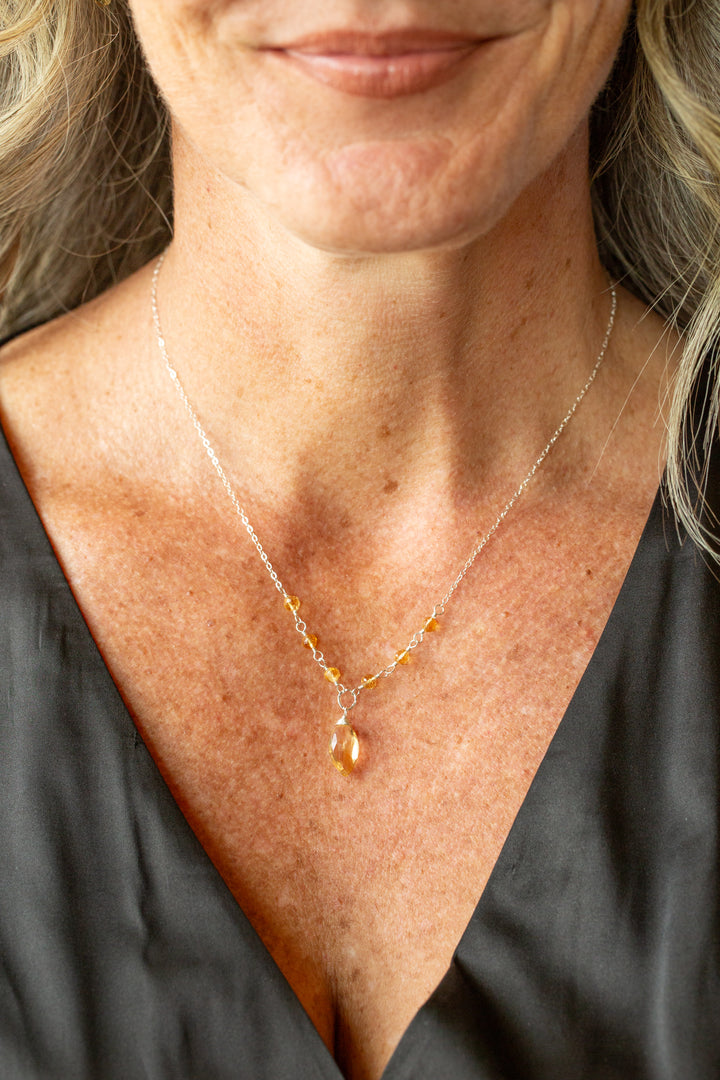 Birthstone 16-18" November Silver Citrine Simple Necklace