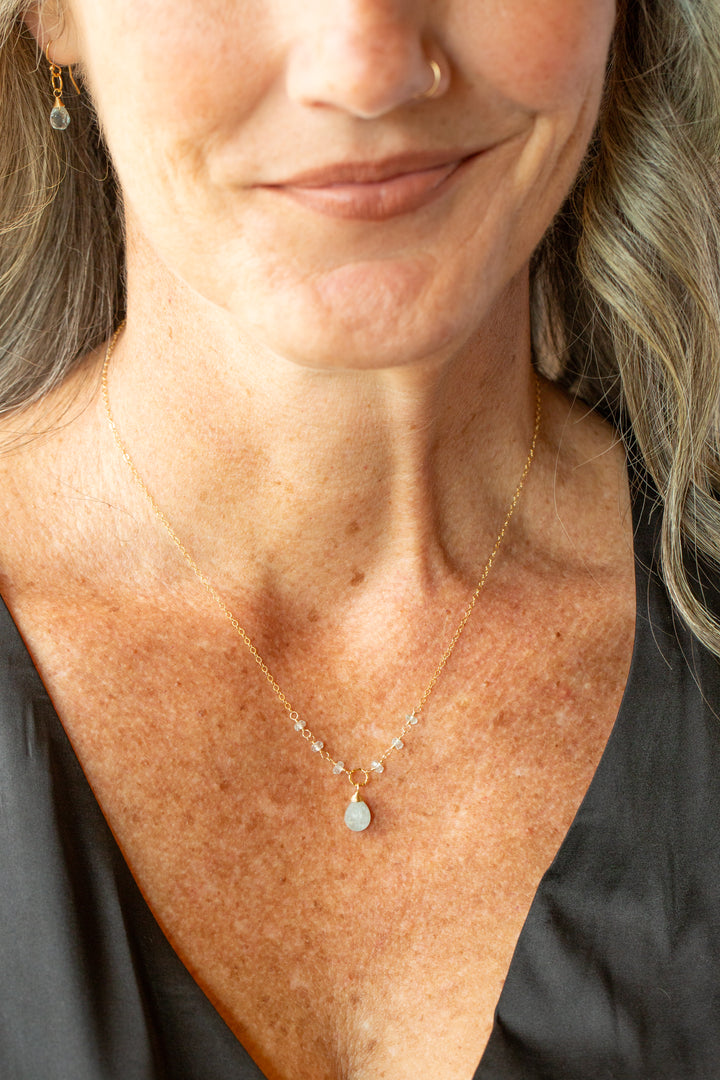 Birthstone 16-18" March Gold Aquamarine Simple Necklace