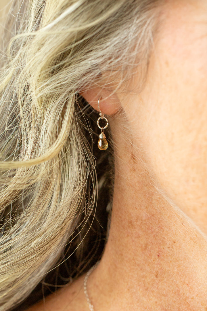 Birthstone November Silver Citrine Simple Earrings