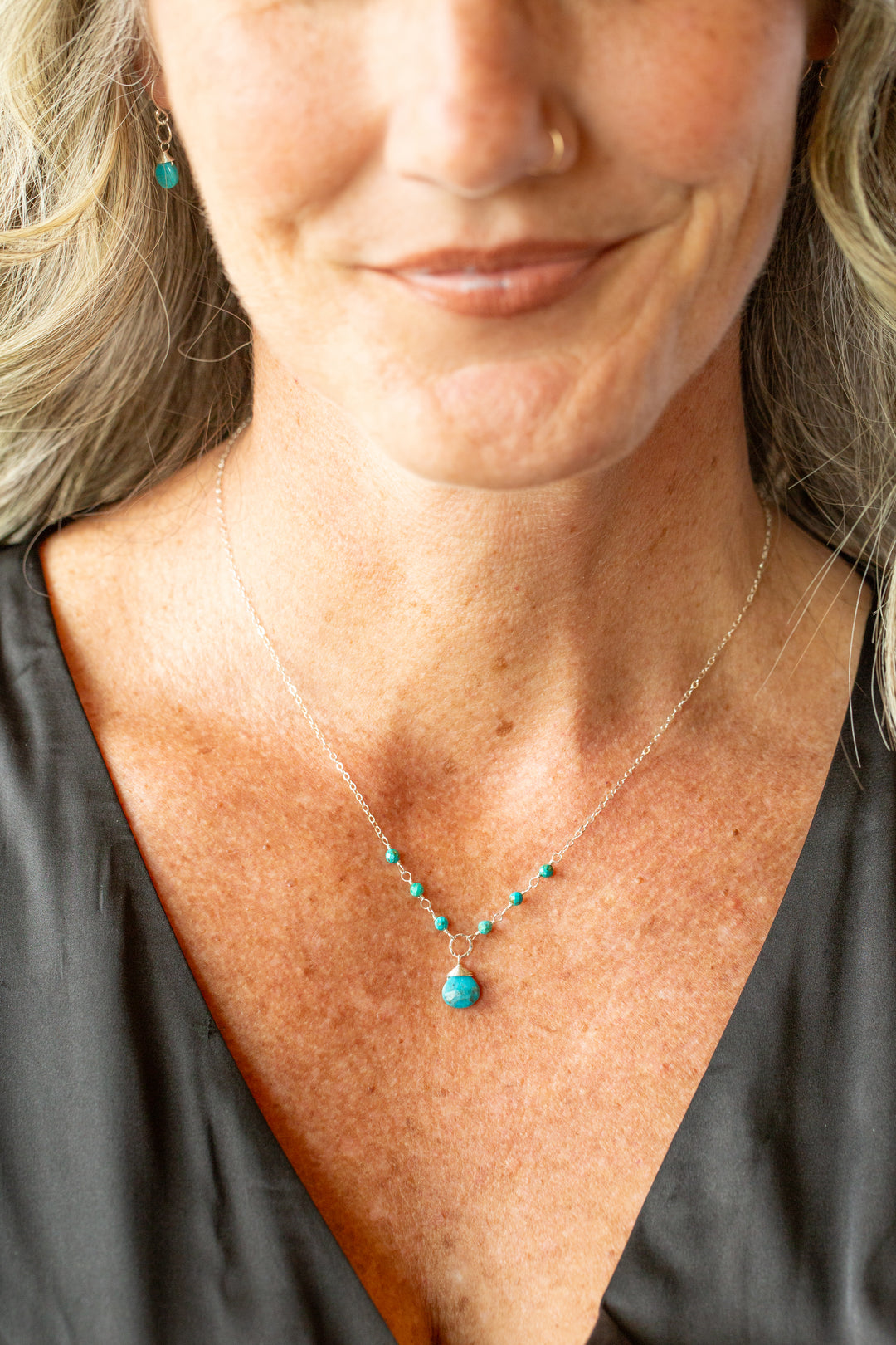 Birthstone 16-18" December Silver Turquoise Simple Necklace