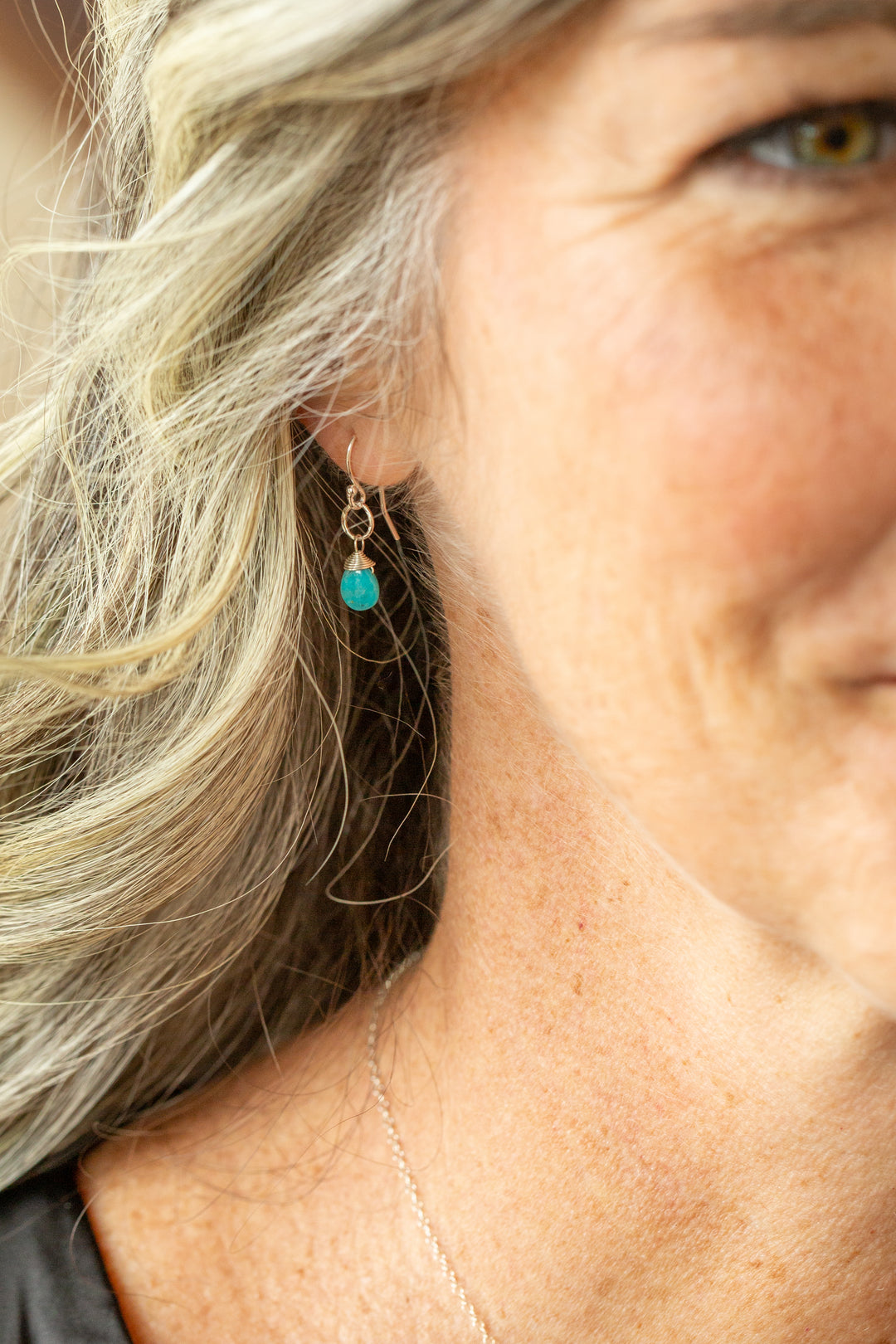 Birthstone December Silver Turquoise Simple Earrings