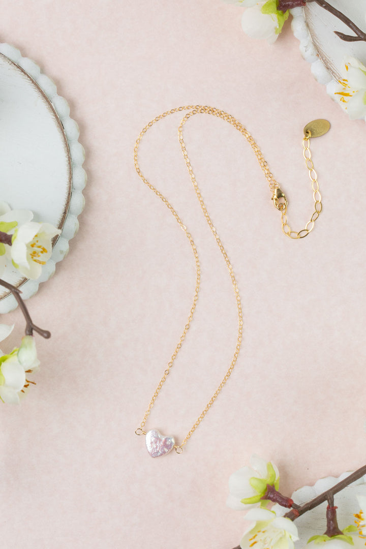 Bold Heart 15.5-17.5"  Freshwater Pearl Heart Simple Necklace