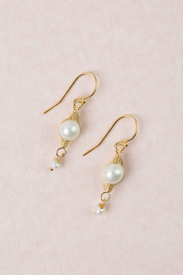 Bold Heart Freshwater Pearl Herringbone Earrings