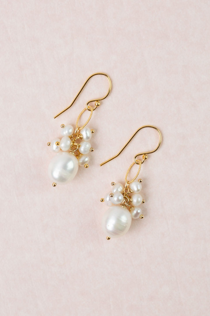 Bold Heart Freshwater Pearl Cluster Earrings