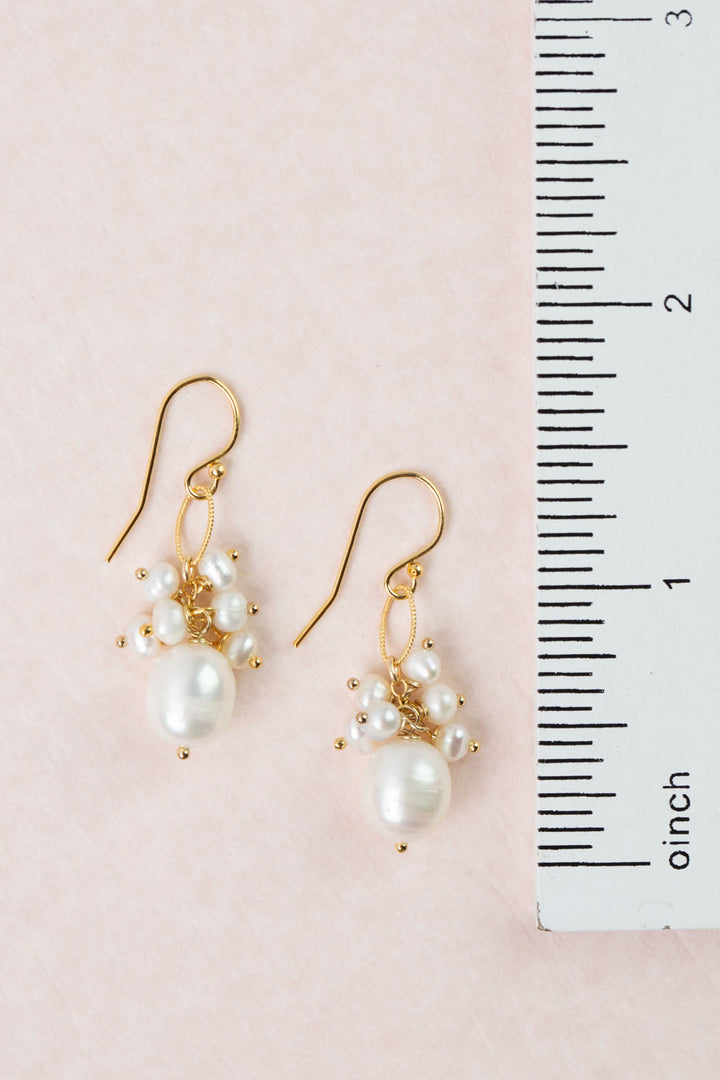 Bold Heart Freshwater Pearl Cluster Earrings