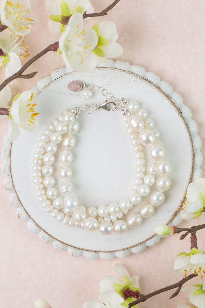 Bold Heart 7.5-8.5" Freshwater Pearl Multistrand Bracelet
