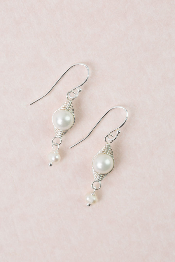 Bold Heart Freshwater Pearl Herringbone Earrings
