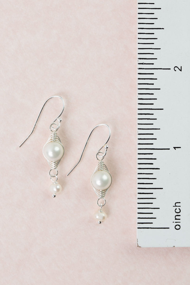 Bold Heart Freshwater Pearl Herringbone Earrings
