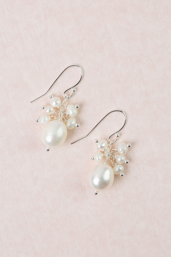 Bold Heart Freshwater Pearl Cluster Earrings
