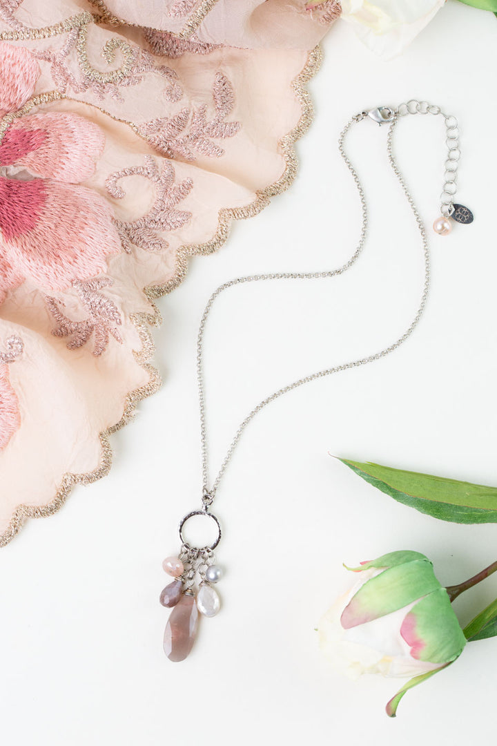 Blush 15.5-17.5" Freshwater Pearl, Moonstone Cluster Necklaces