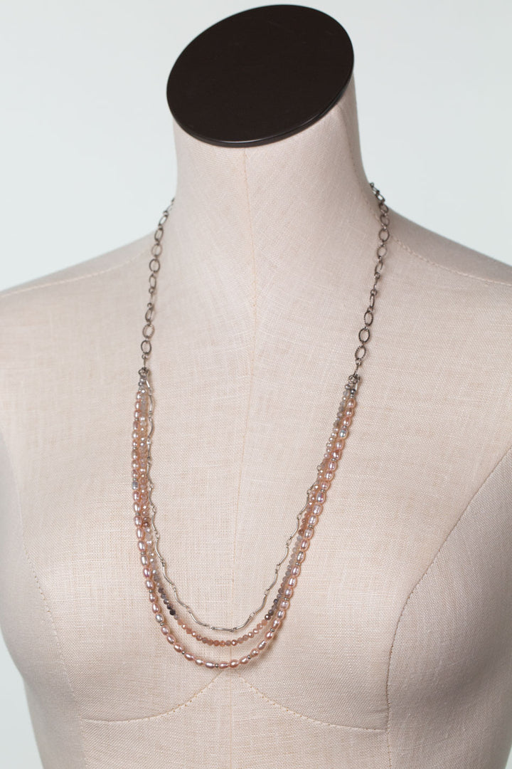 Blush 26.5-28.5" Freshwater Pearl, Moonstone Multistrand Necklaces