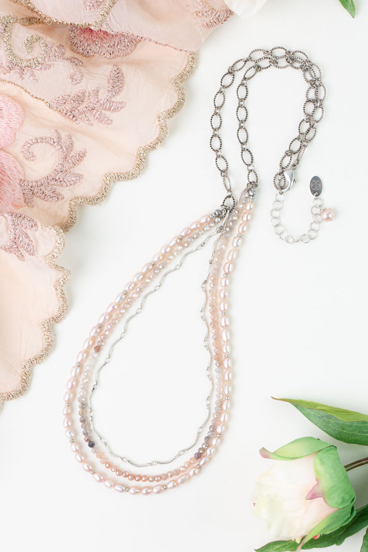 Blush 26.5-28.5" Freshwater Pearl, Moonstone Multistrand Necklaces