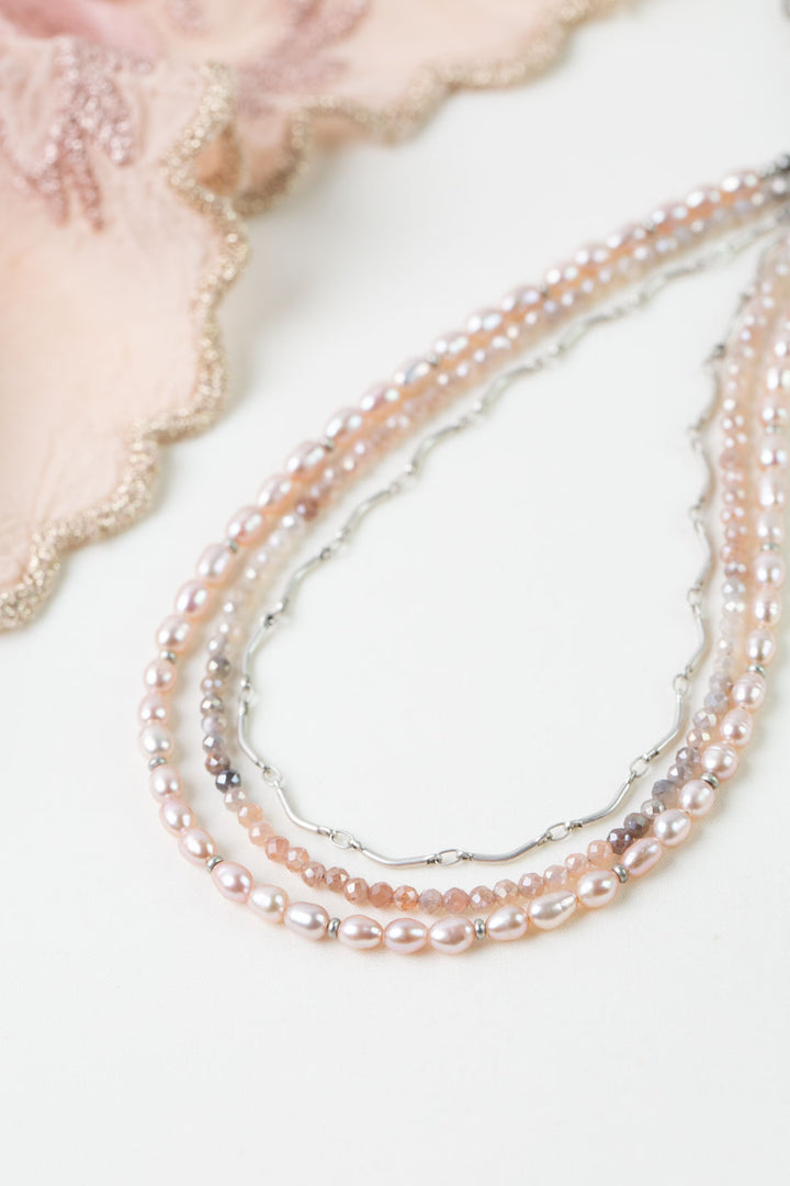 Blush 26.5-28.5" Freshwater Pearl, Moonstone Multistrand Necklaces
