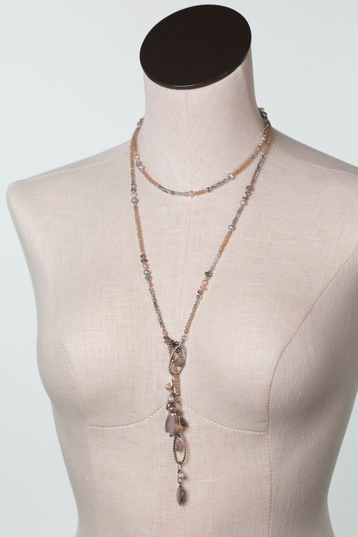 Blush 46.25" Freshwater Pearl, Moonstone, Crystal Collage Necklaces