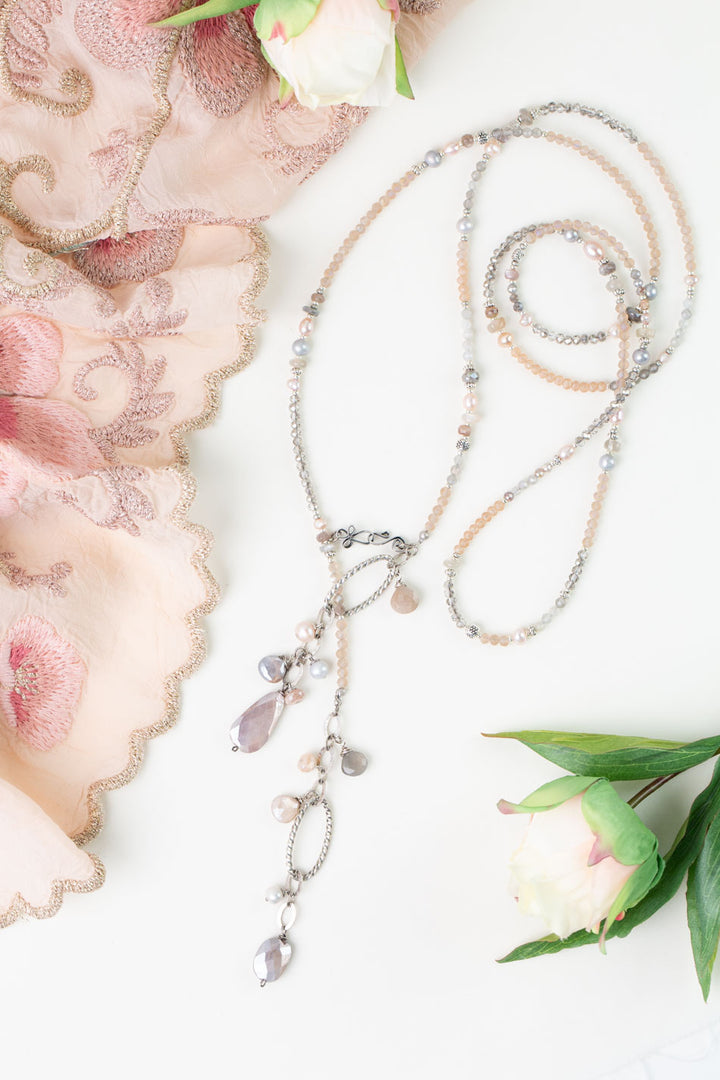 Blush 46.25" Freshwater Pearl, Moonstone, Crystal Collage Necklaces