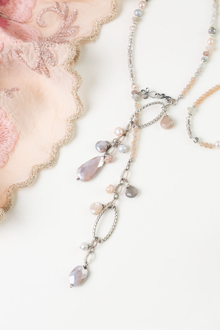 Blush 46.25" Freshwater Pearl, Moonstone, Crystal Collage Necklaces