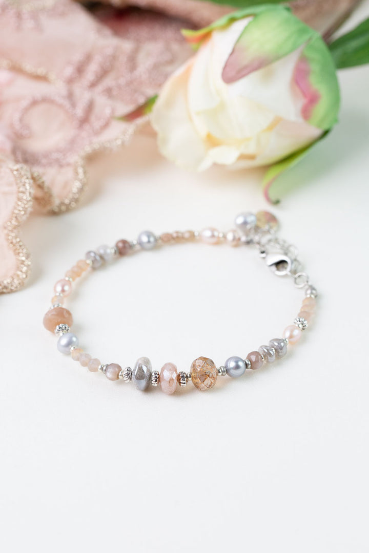 Blush 7.5-8.5" Crystal, Peach Moonstone, Freshwater Pearl Simple Bracelets