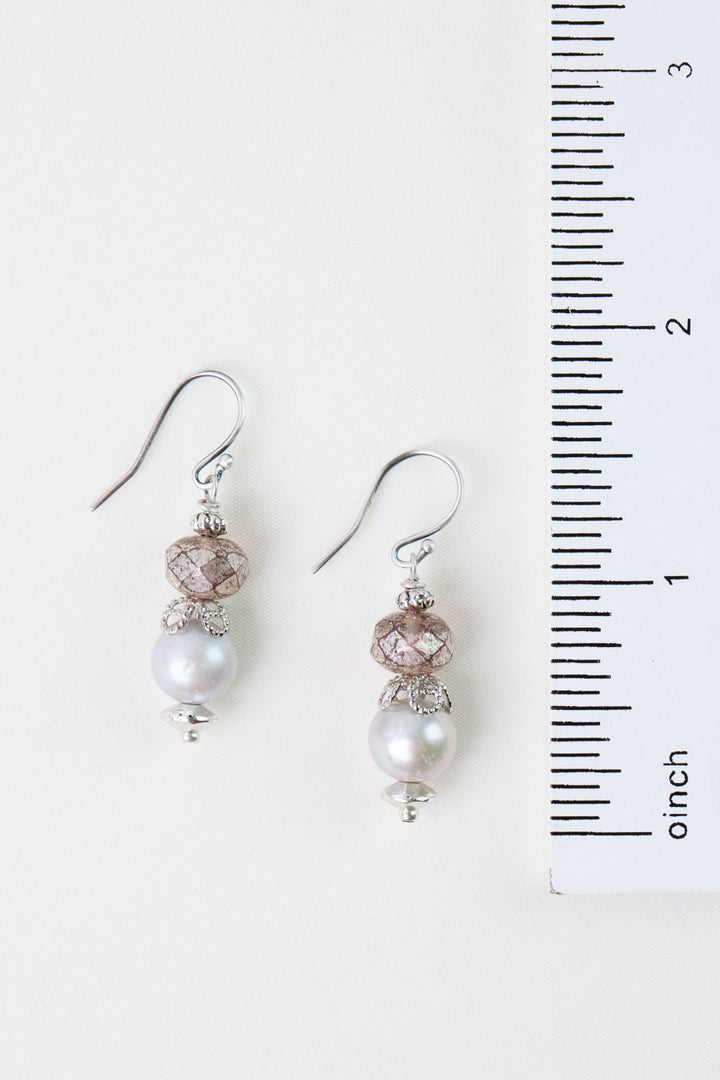 Blush Pearl, Czech Glass Simple Earrings