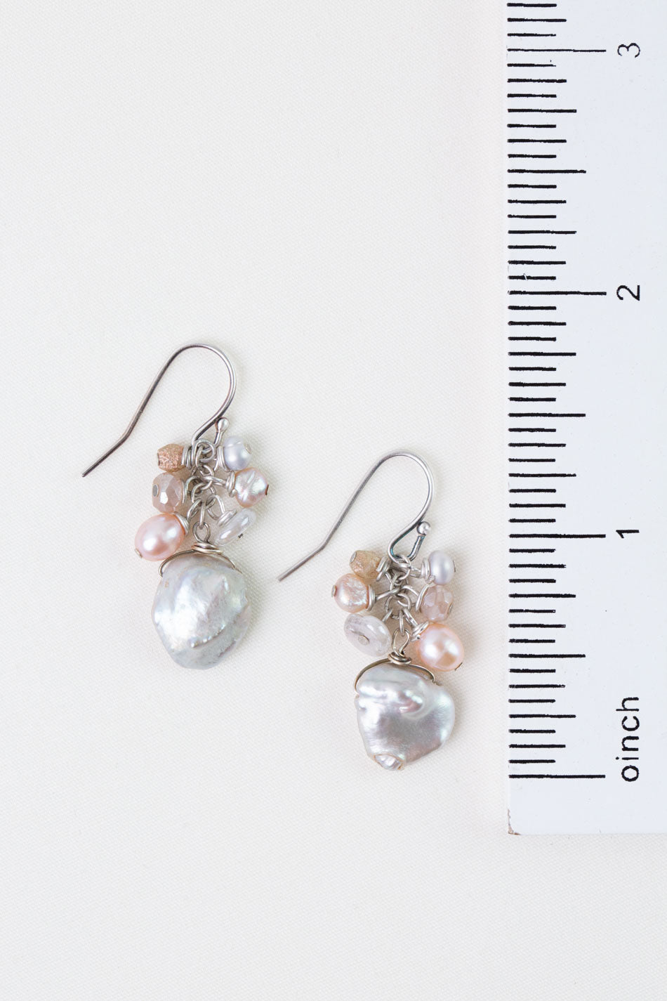 Blush Moonstone, Freshwater Pearl Cluster Earrings