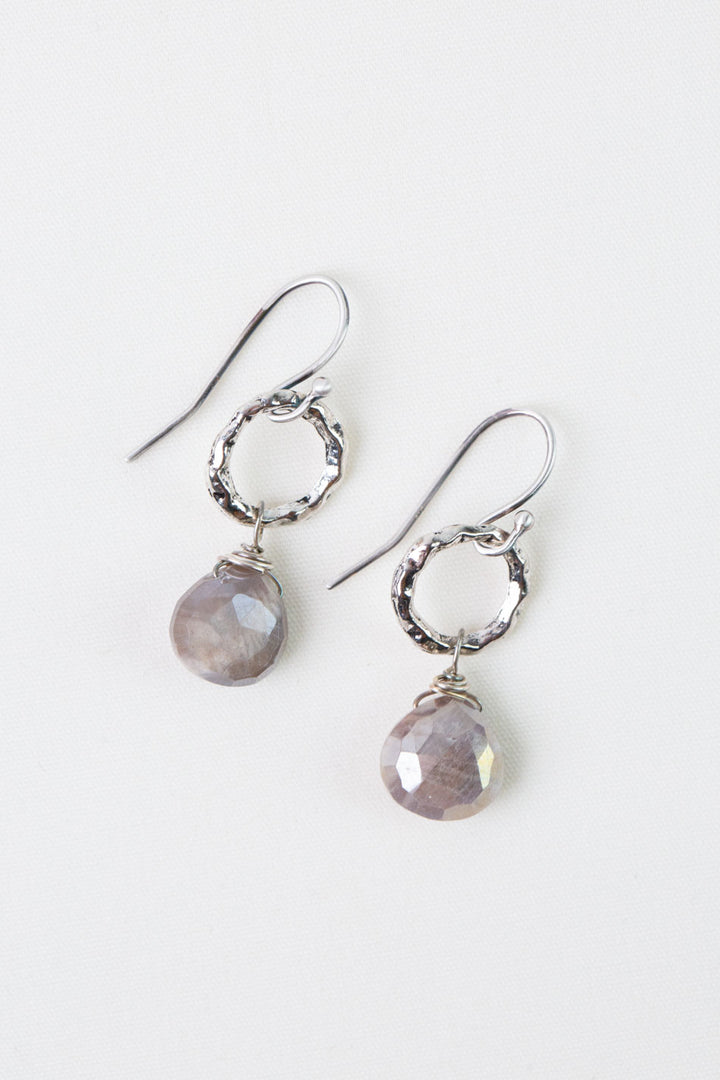 Blush Peach Moonstone Briolette Simple Earrings
