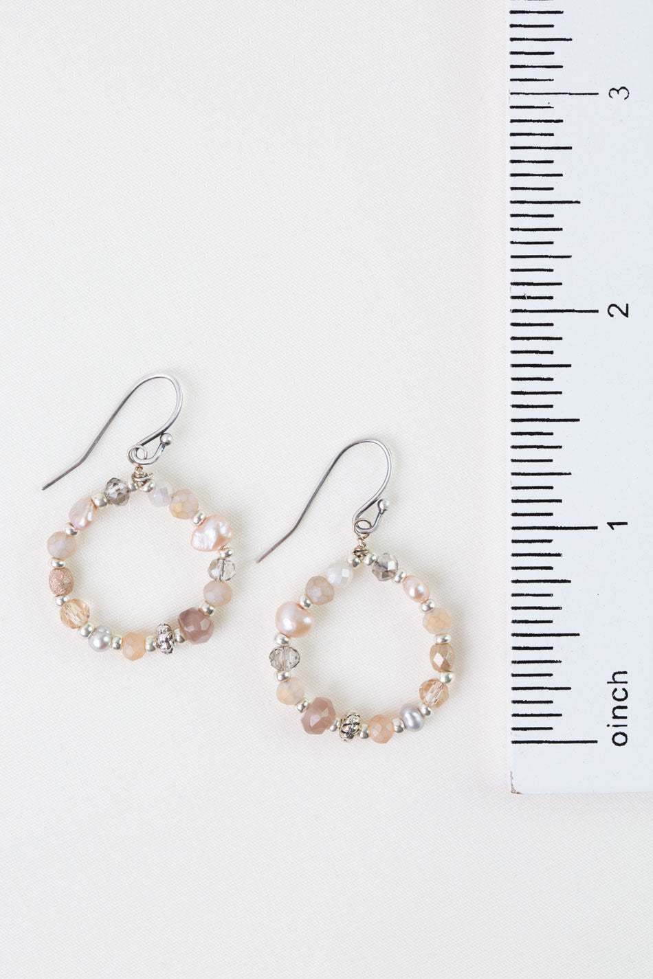 Blush Crystal, Freshwater Pearl, Moonstone Hoop Earrings