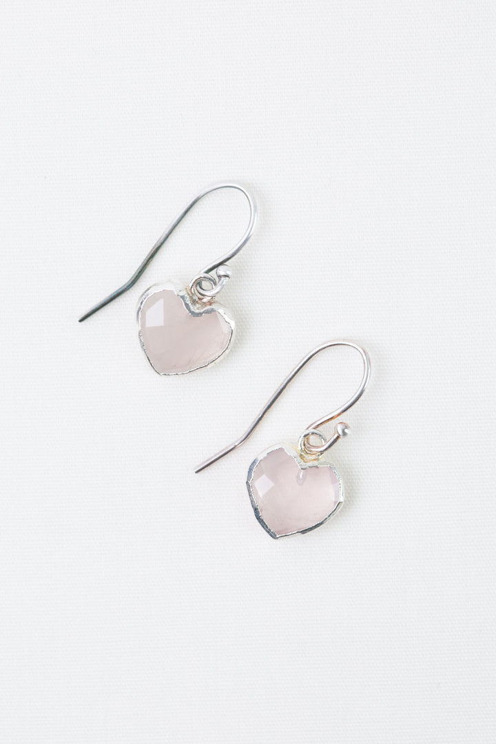 Blush Rose Quartz Heart Simple Earrings