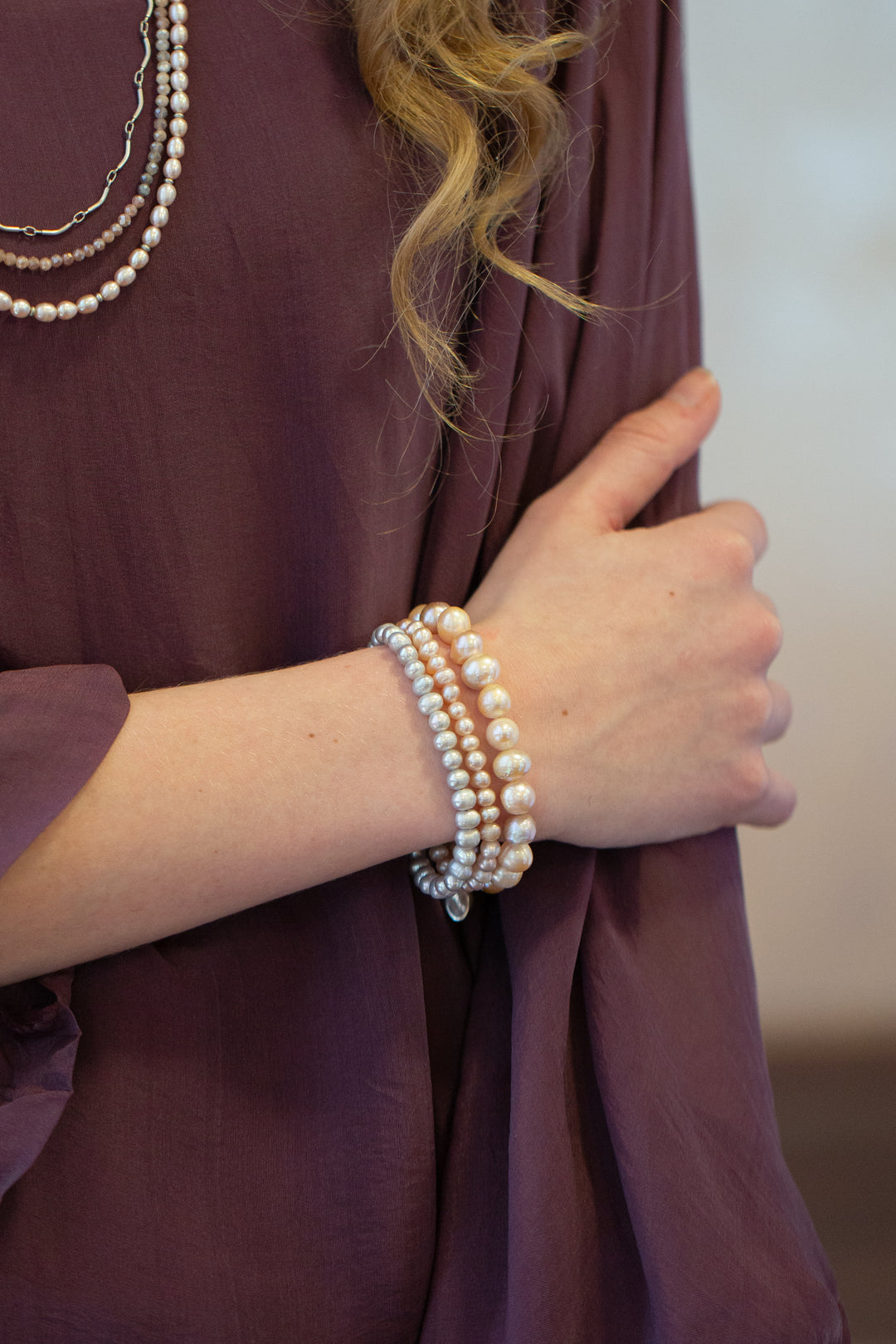 Blush 7.5-8.5" Freshwater Pearl Multistrand Bracelets