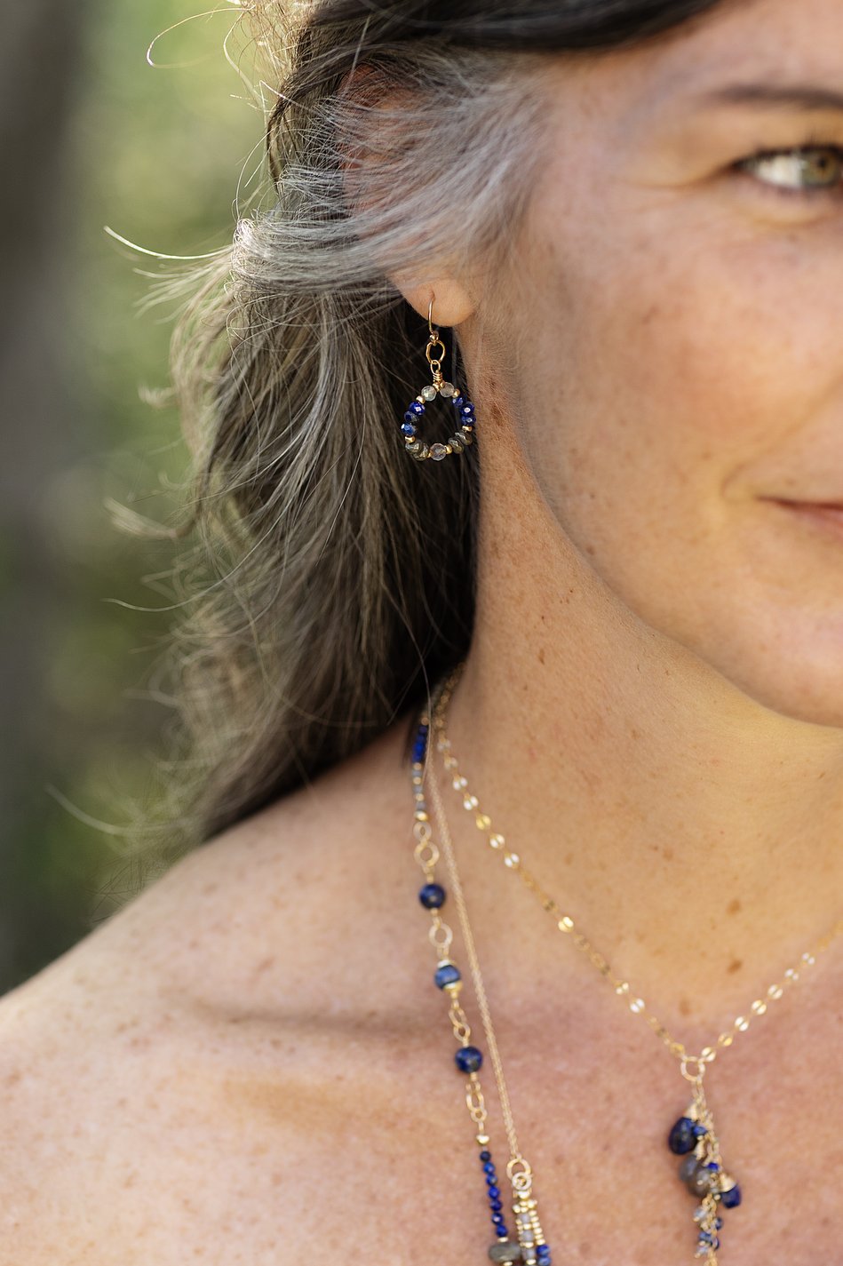 Blue Moon Lapis With Pyrite And Labradorite Hoop Earrings
