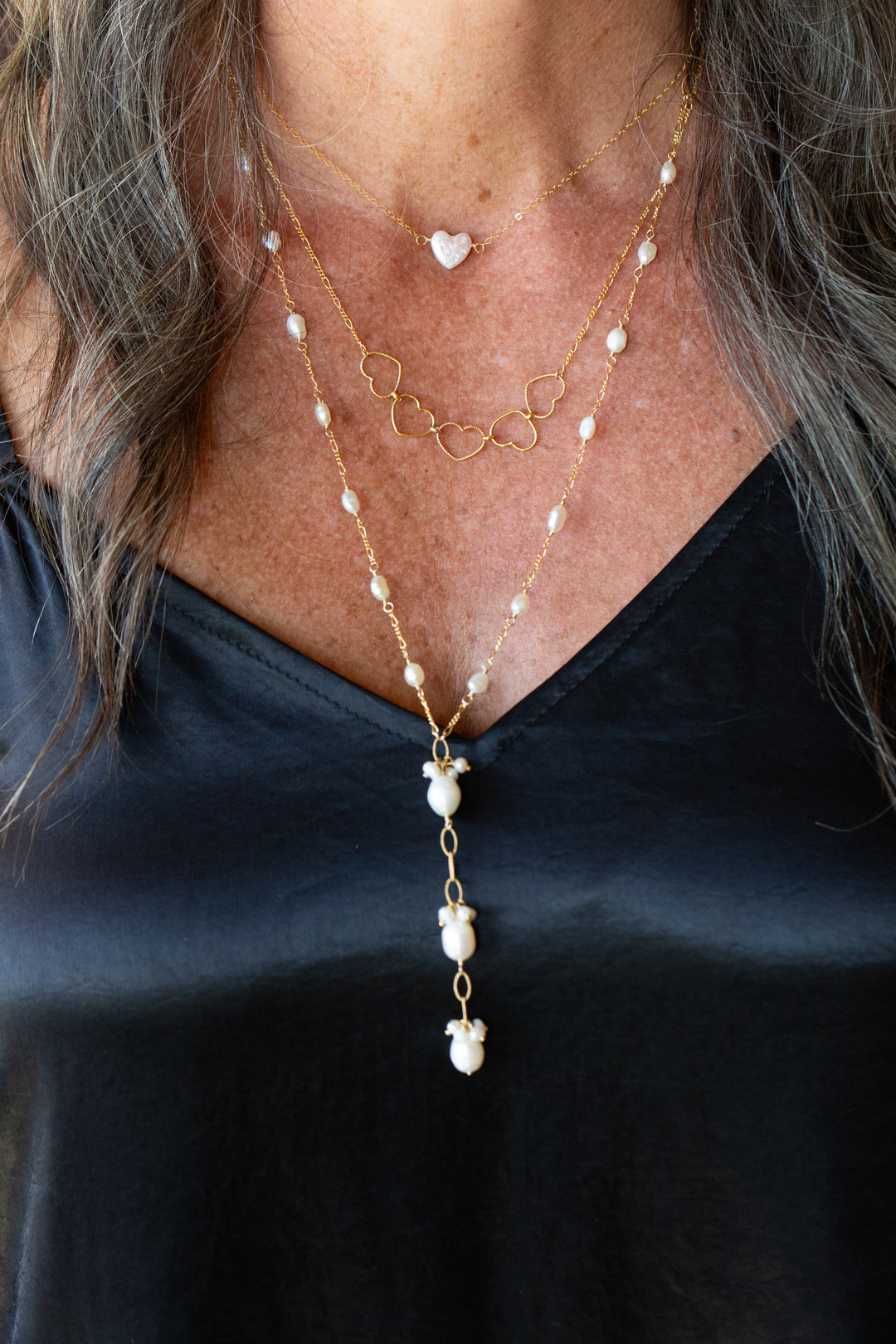 Bold Heart 15.5-17.5"  Freshwater Pearl Heart Simple Necklace