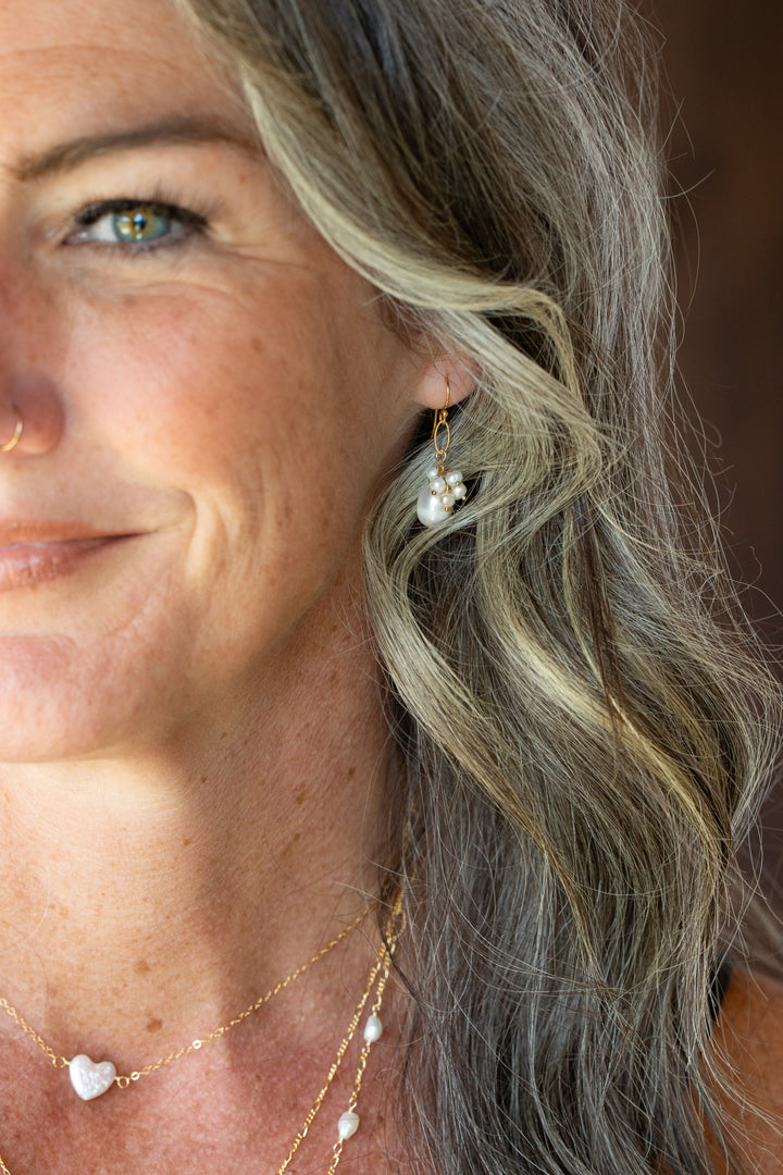 Bold Heart Freshwater Pearl Cluster Earrings