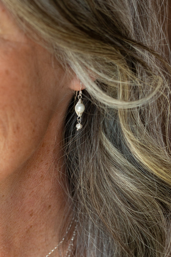 Bold Heart Freshwater Pearl Herringbone Earrings