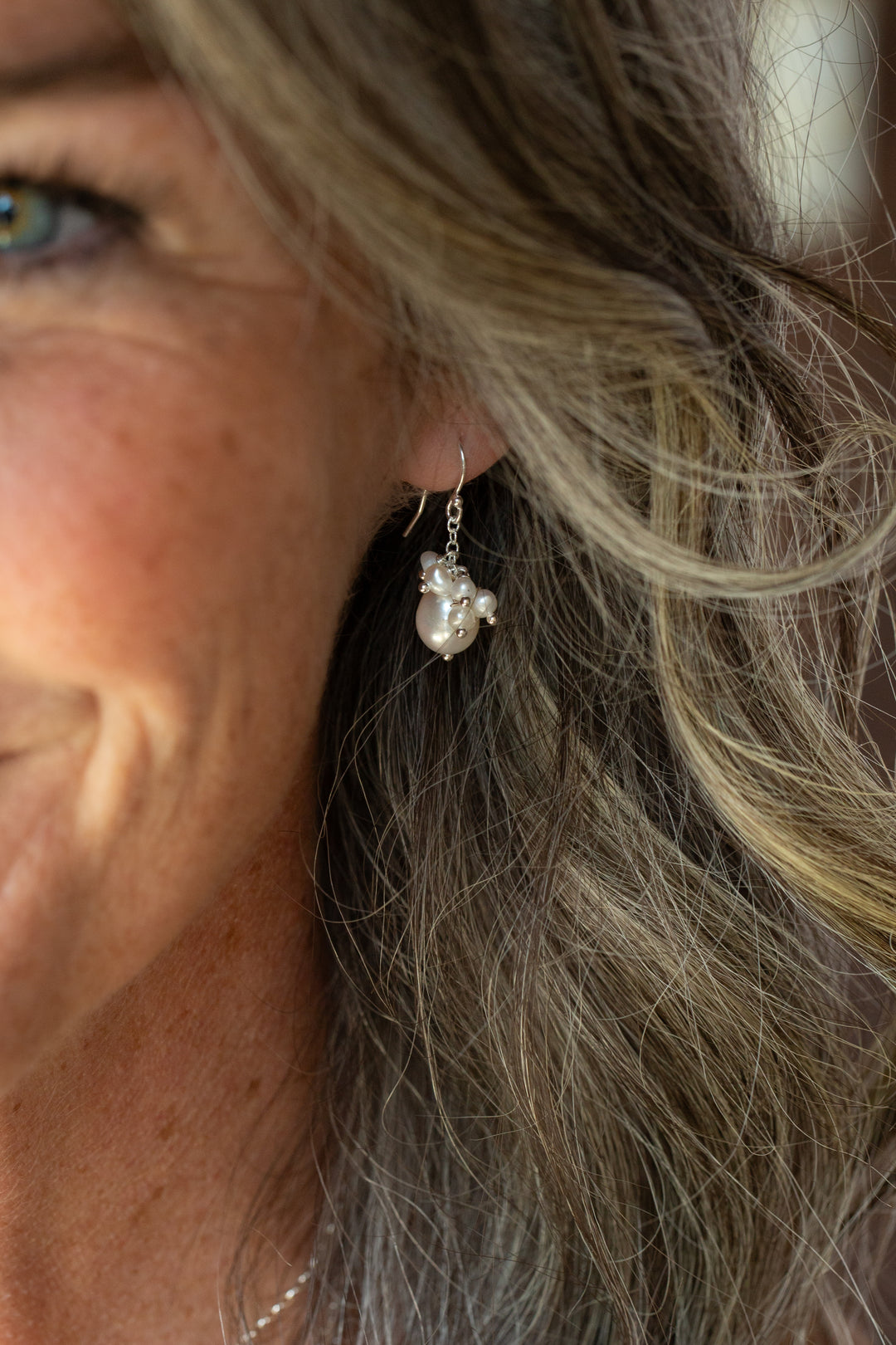 Bold Heart Freshwater Pearl Cluster Earrings