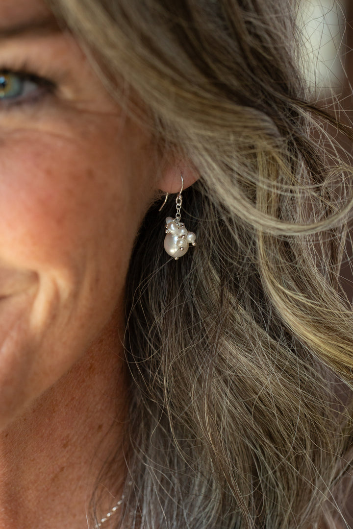 Bold Heart Freshwater Pearl Cluster Earrings