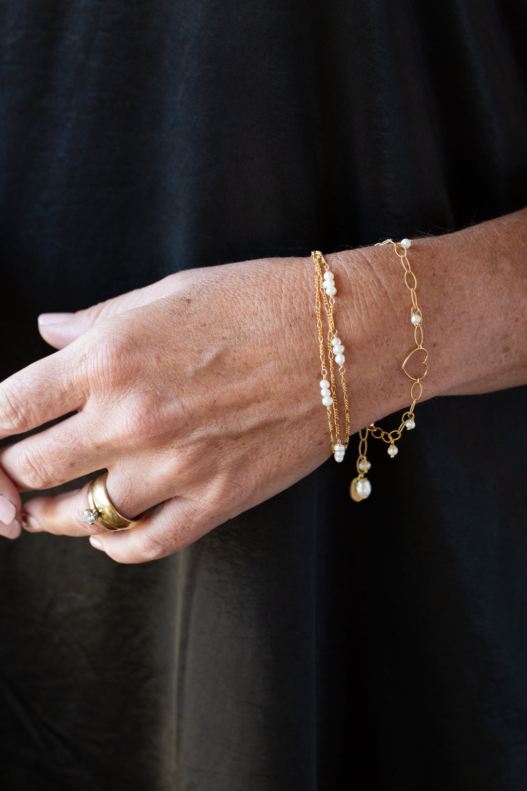 Bold Heart 7.5-8.5" Freshwater Pearl Multistrand Bracelet