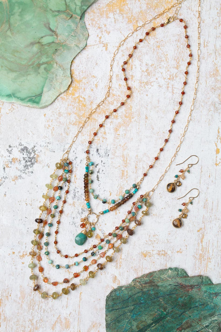 Bonfire Turquoise, Chrysocolla, Opal With Cat's Eye Necklaces And Earrings Set