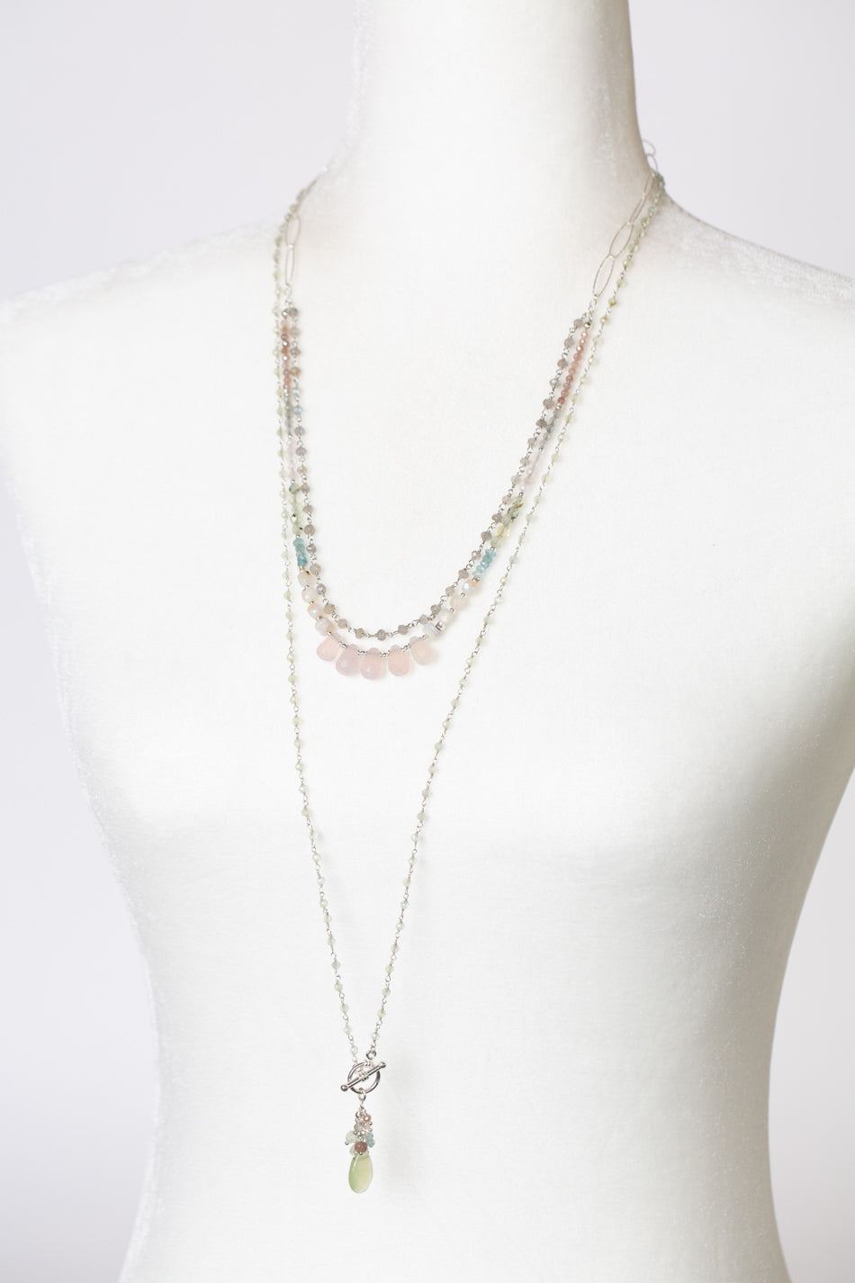 Fae Opal, Zircon, Rose Quartz Necklaces And Earrings Set