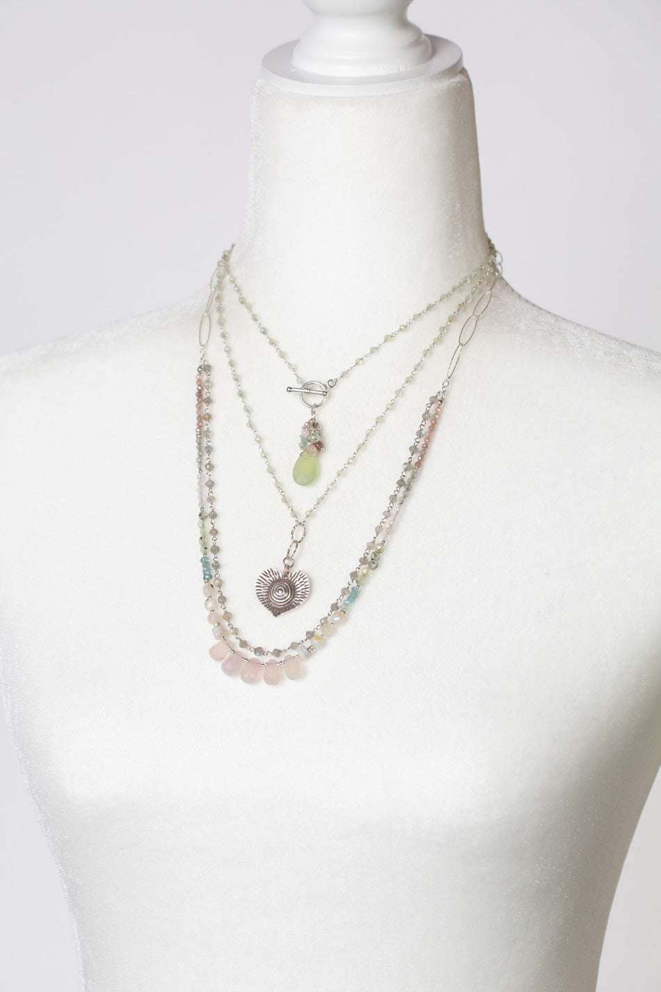 Fae Opal, Zircon, Rose Quartz Necklaces And Earrings Set