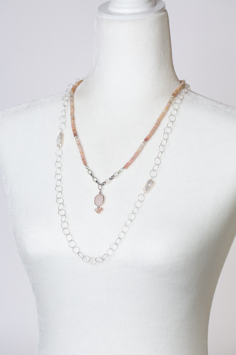Embrace Pink Opal, Freshwater Pearl, Rose Quartz Necklaces And Earrings Set