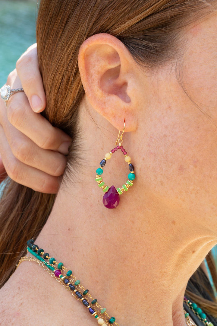 Cabo Pearl, Chalk Turquoise, Ruby Jade Hoop Earrings