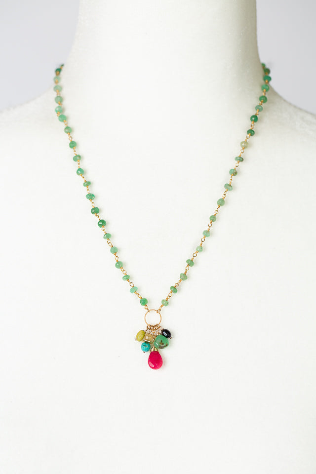 Caribbean 18.75-20.75" Chrysoprase, Turquoise, Freshwater Pearl With Jade Cluster Necklace