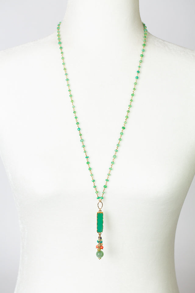 Caribbean 27.5-29.5" Freshwater Pearl, Jasper, Chalcedony With Chrysoprase Simple Necklace