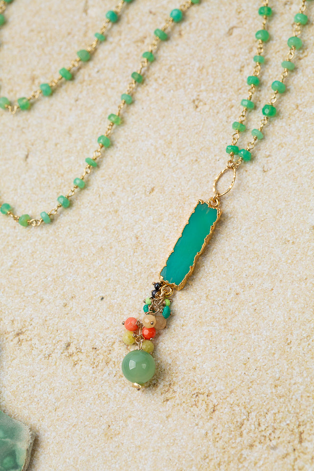 Caribbean 27.5-29.5" Freshwater Pearl, Jasper, Chalcedony With Chrysoprase Simple Necklace