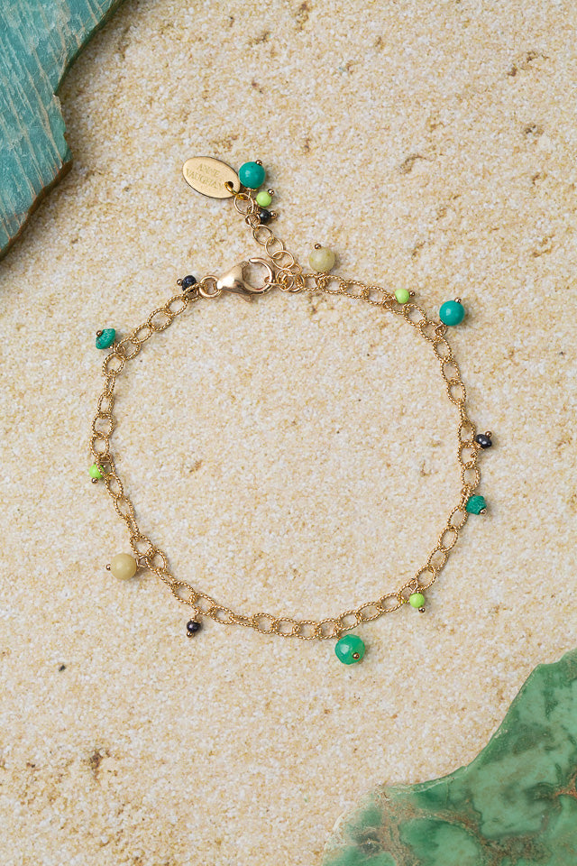 Caribbean 7.5-8.5" Freshwater Pearl, Turquoise, Jasper Simple Bracelet