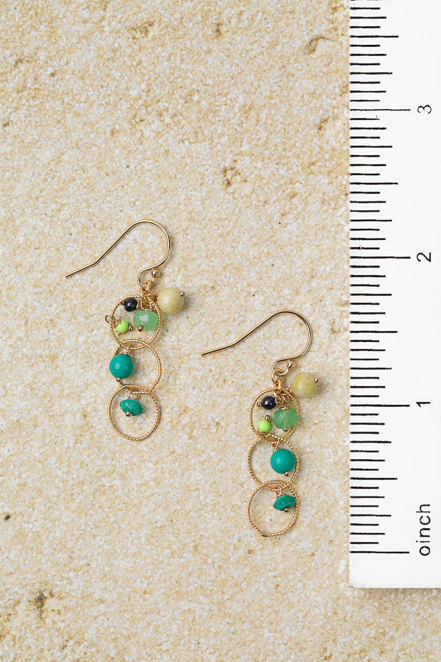 Caribbean Freshwater Pearl, Turquoise, Chrysoprase Dangle Earrings