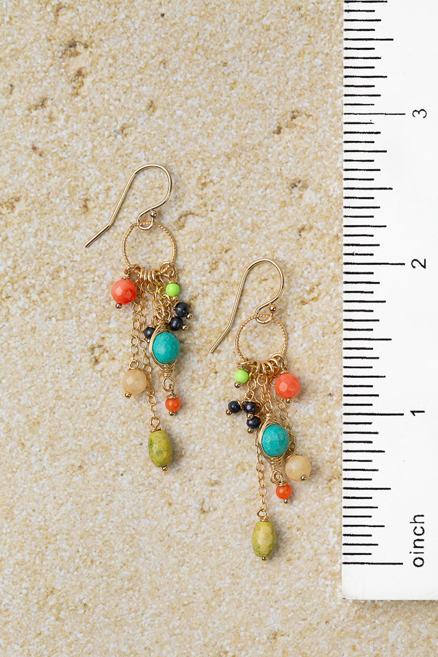 Caribbean Freshwater Pearl, Jade, Chrysoprase With Turquoise Dangle Earrings
